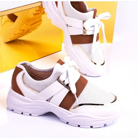 Vizzano White Brown Gold Women's Urban Casual Sneakers - Picture 2 of 2